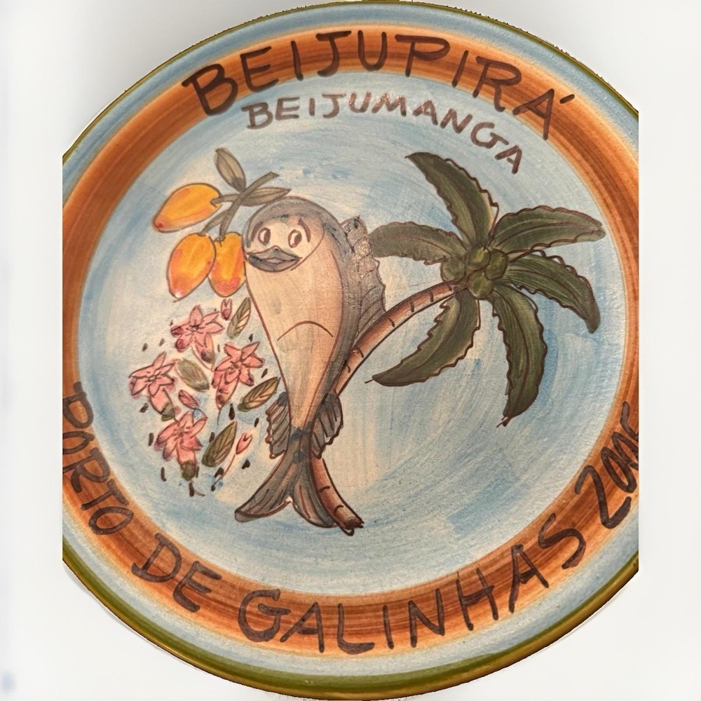PraNakombi Hand Painted Ceramic Collector Plate Brazilian Porto de Galinhas 2005
